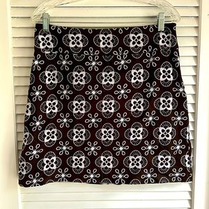 Loft Brown & White Floral Embroidered Mini Skirt, Size 8